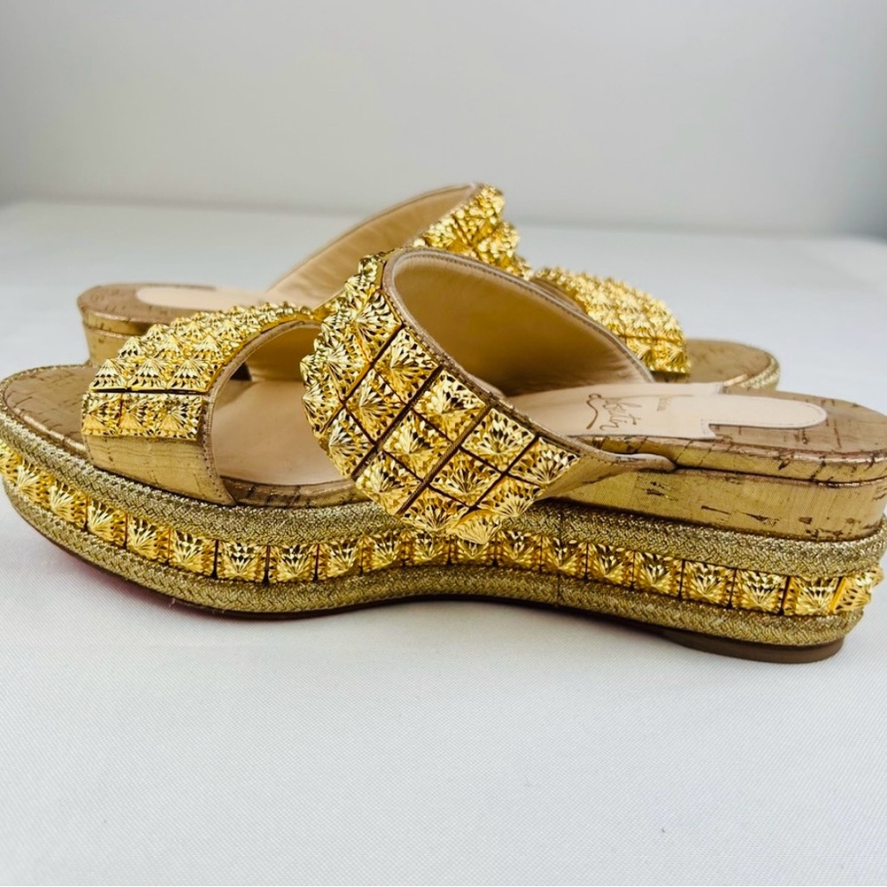 NEW CHRISTIAN LOUBOUTIN Liege Pepite 60 Platform Sandals 35 EU, Gold Version - Picture 10 of 11